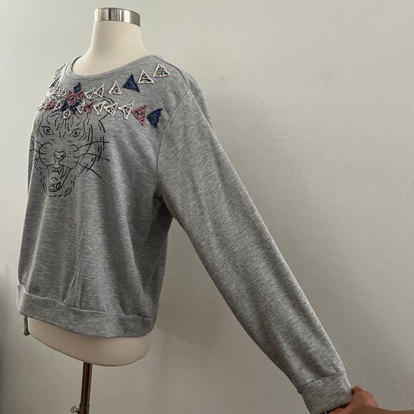 Anthropologie x Luna Mercantile Co Tiger Graphic Sweatshirt Patchwork Gray Small - Picture 5 of 9